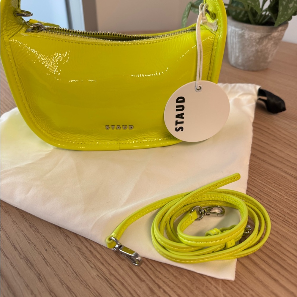 STAUD Yellow and Green Crossbody Bag with Crescent Shape